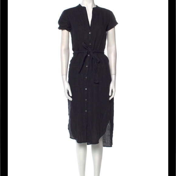 Standard James Sperse Navy Blue 100% Linen Button Front Tie Waist Shirt Dress XS - Picture 5 of 16